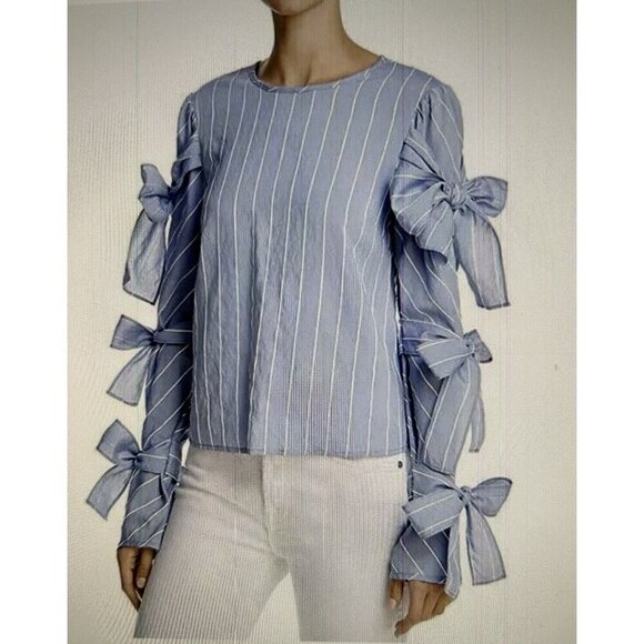Endless Rose Women's Striped Tie Sleeve Top Blouse Powder Blue Size L - Picture 1 of 14